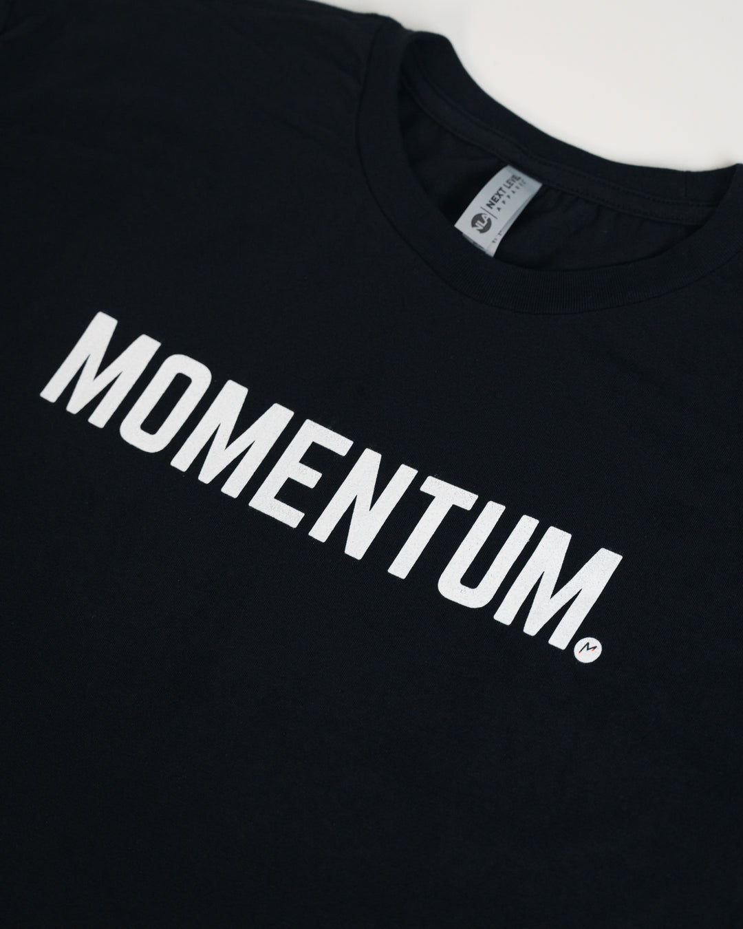 Momentum Premium Baseball Apparel Black Tee print up close