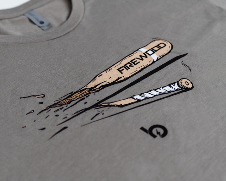 Trevor Bauer Outage Firewood tee grey print up close