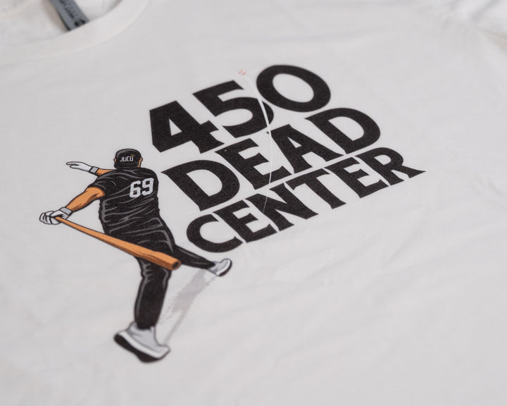450 Dead Center tee logo up close high quality material
