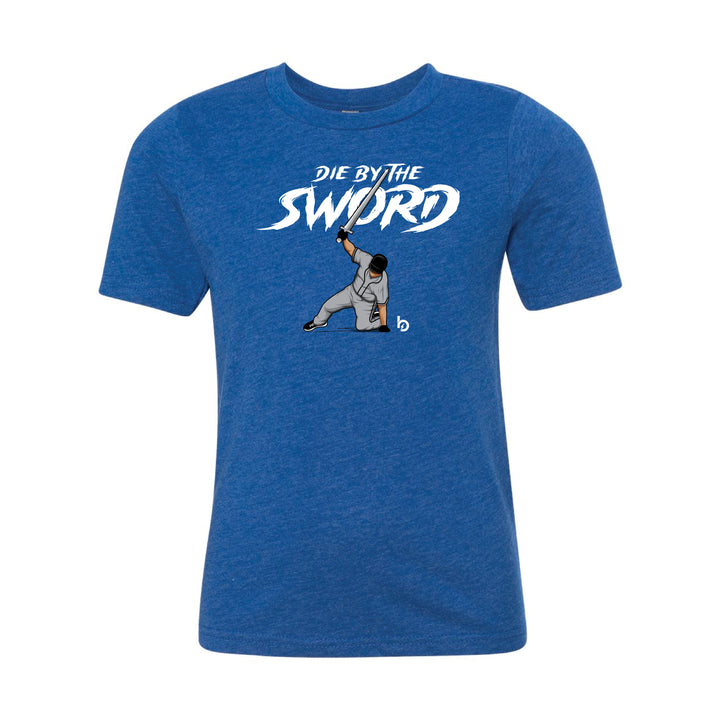 Trevor Bauer Outage Die By The Sword Blue Tee youth front