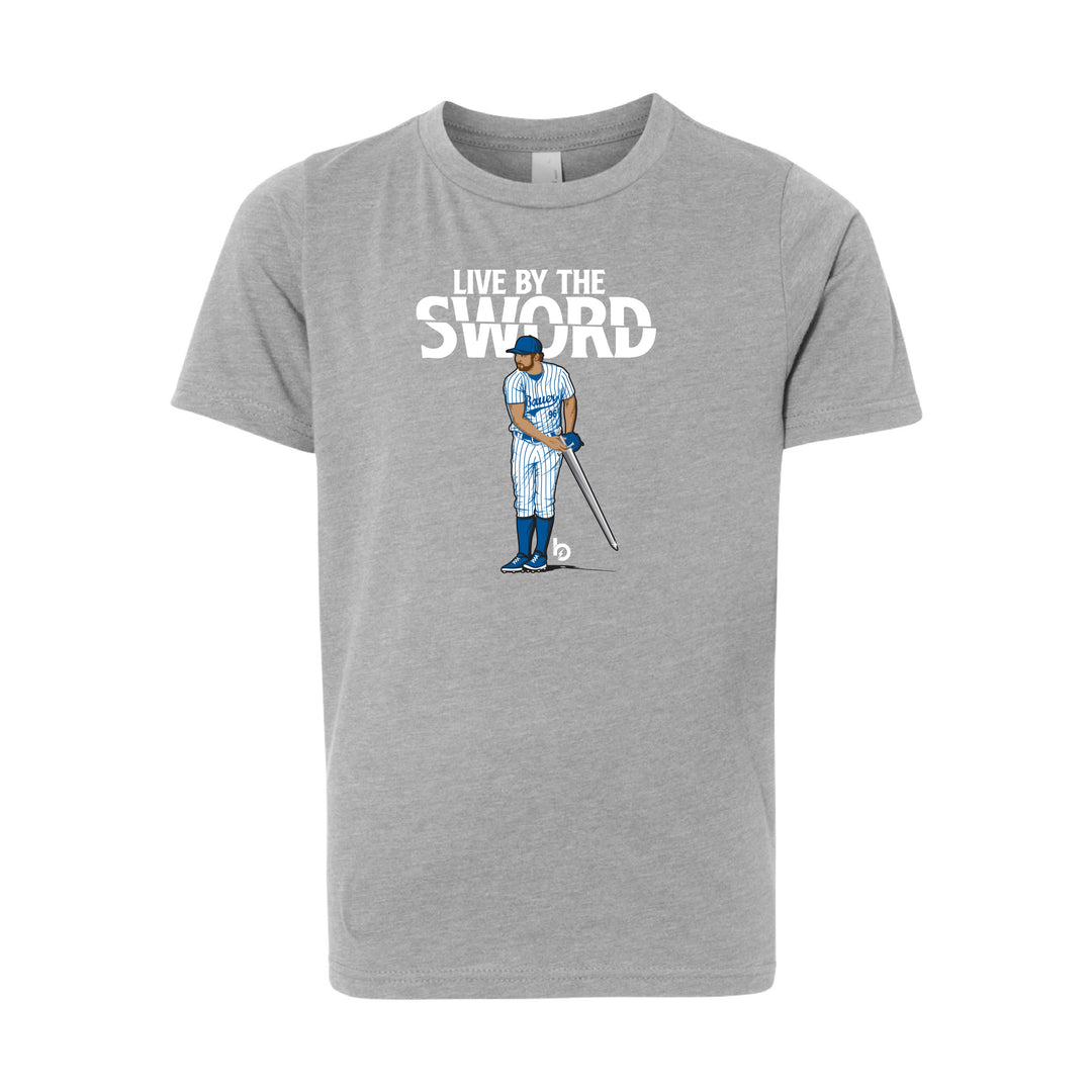 Trevor Bauer Outage Live By The Sword grey tee youth front