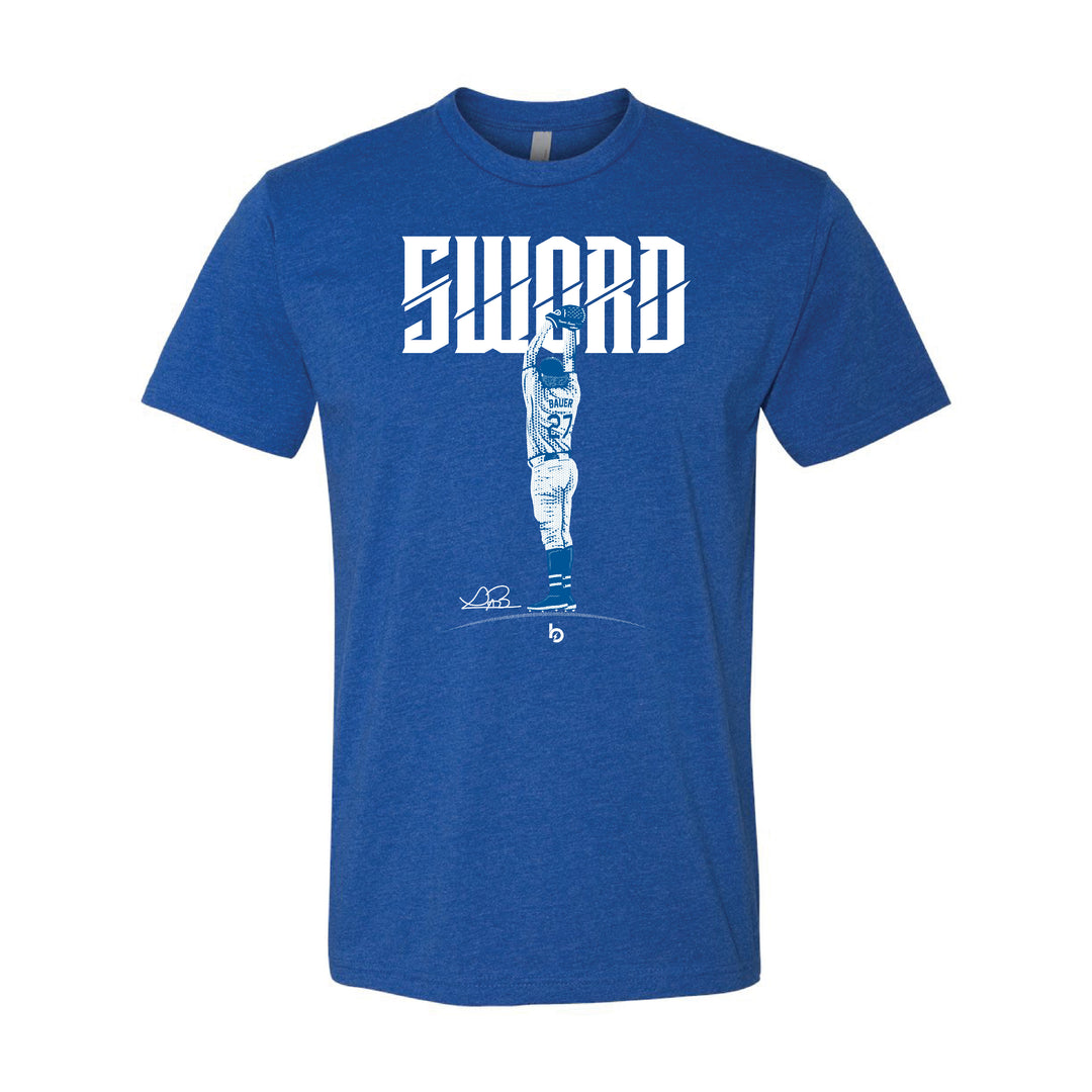 Trevor Bauer Outage sword tee blue  front